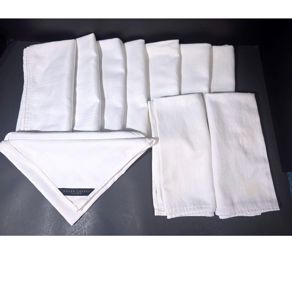 Ralph Lauren Home White Herringbone Cloth Napkins Set of 10 - 19" SQ - CALLOUTS